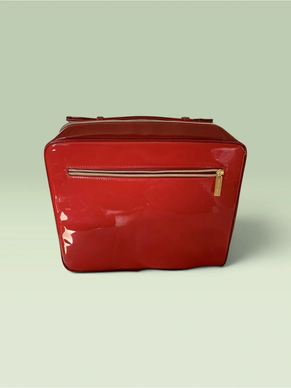 Estēe Lauder Red Faux Patent Leather Train Travel Case w/ Gold Hardware